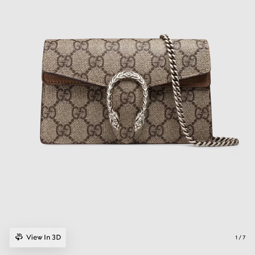 Gucci Beige and Brown Clutch with Silver Chain